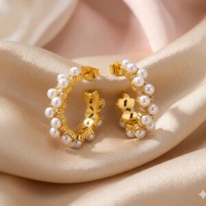 White Pearl Gold Earing