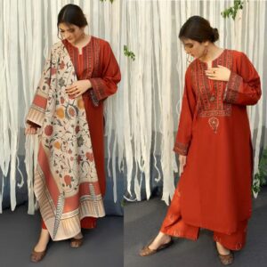 Complete Embroidered Lawn 3pcs suit- EC16