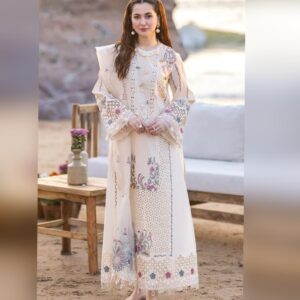 Qalamkar Luxury Chicken Kari embroidered Lawn 3pcs suit- EC18